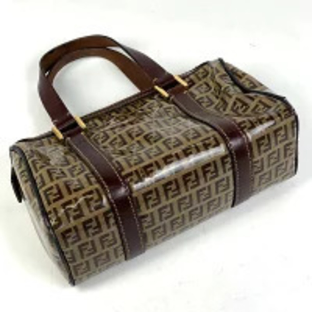Fendi Canvas Brown Zucchino Handbag Boston